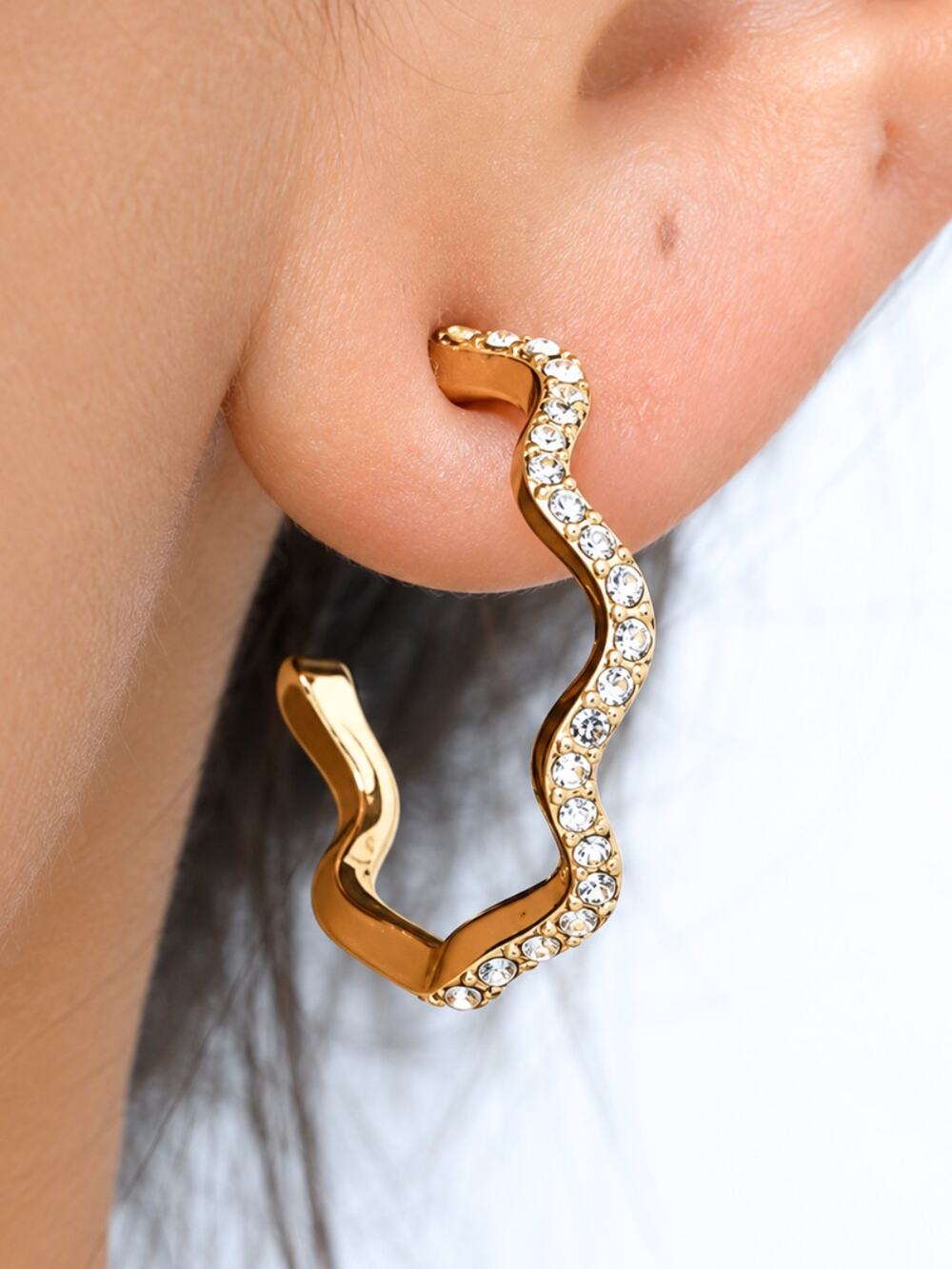 BaubleBar Sugarfix Gold Rhinestone Wavy Statement Hoop Earrings Nickel Free